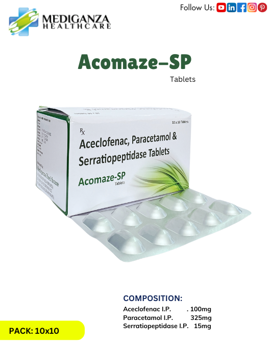 Aceclofenac 100mg+Paracetamol 325mg+ Seratiopeptidase 15mg